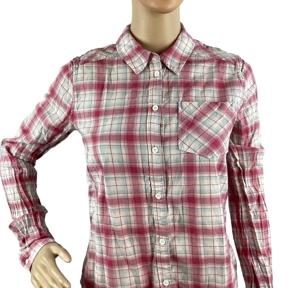 PAIGE Top Size XS Pink Plaid Long Sleeve Button Front - Picture 2 of 7